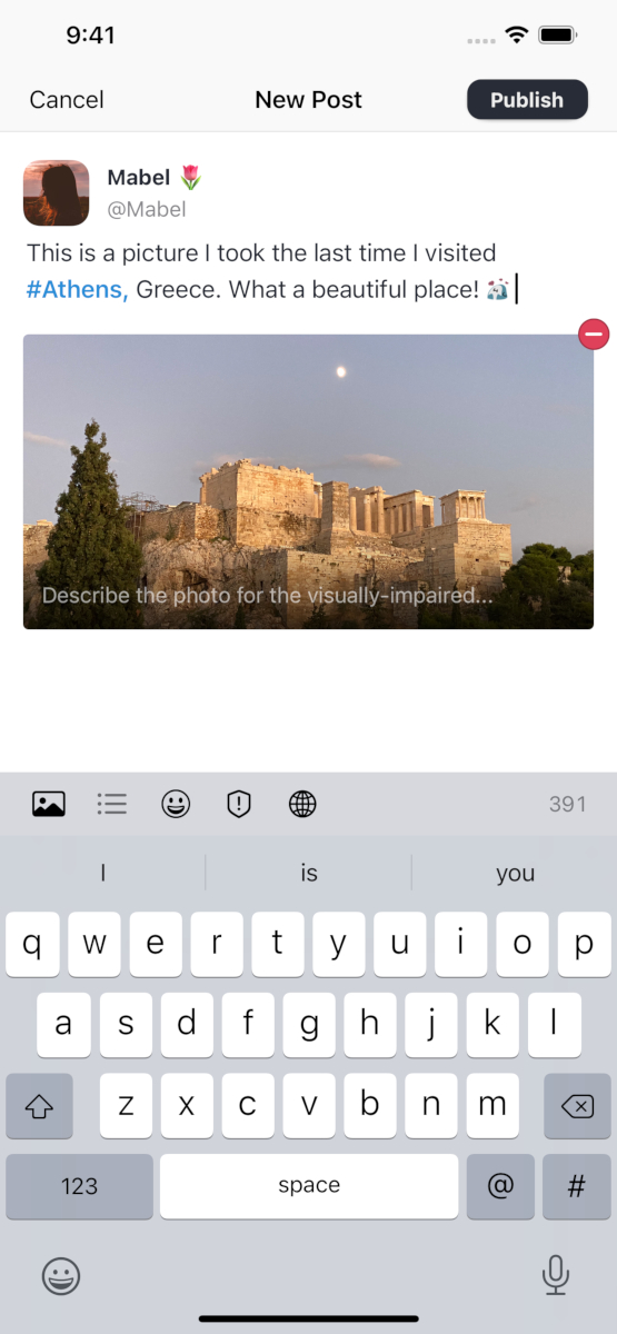 Composing a post for Mastodon using the mobile app